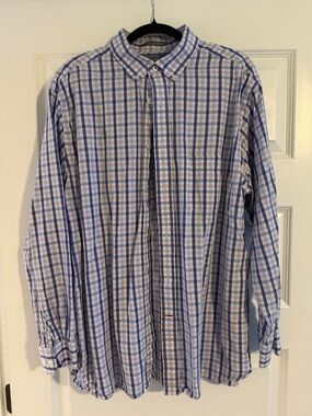 Daniel Cremieux Men's Blue and White Plaid Button-Down Shirt